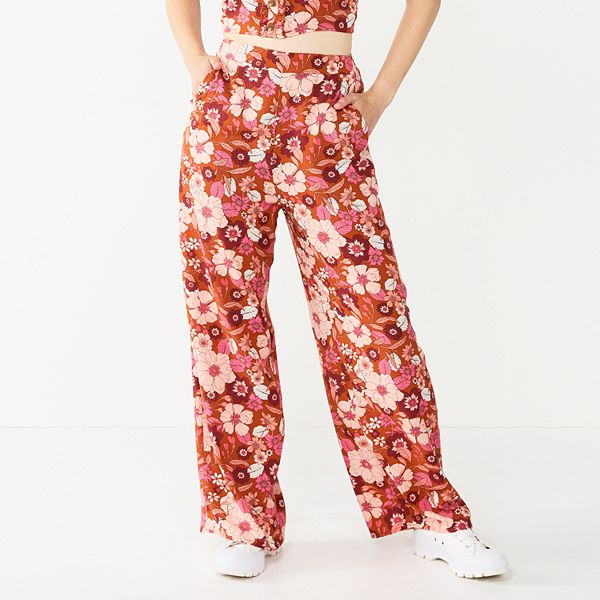 Juniors Live To Be Spoiled High Rise Butterfly Wide Leg Pants