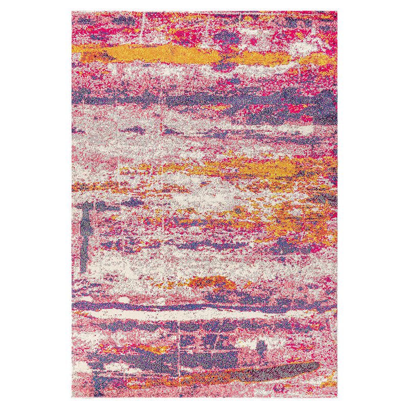 Contemporary POP Modern Abstract Brushstroke Pink/Cream 8 ft. x 10 ft. Area Rug