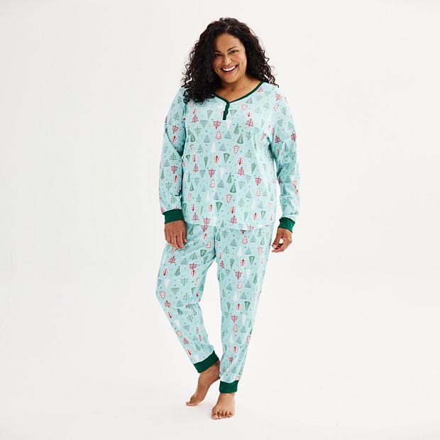 Plus Size LC Lauren Conrad Jammies For Your Families® Aqua Winter Tree Top  & Bottoms Pajama Set