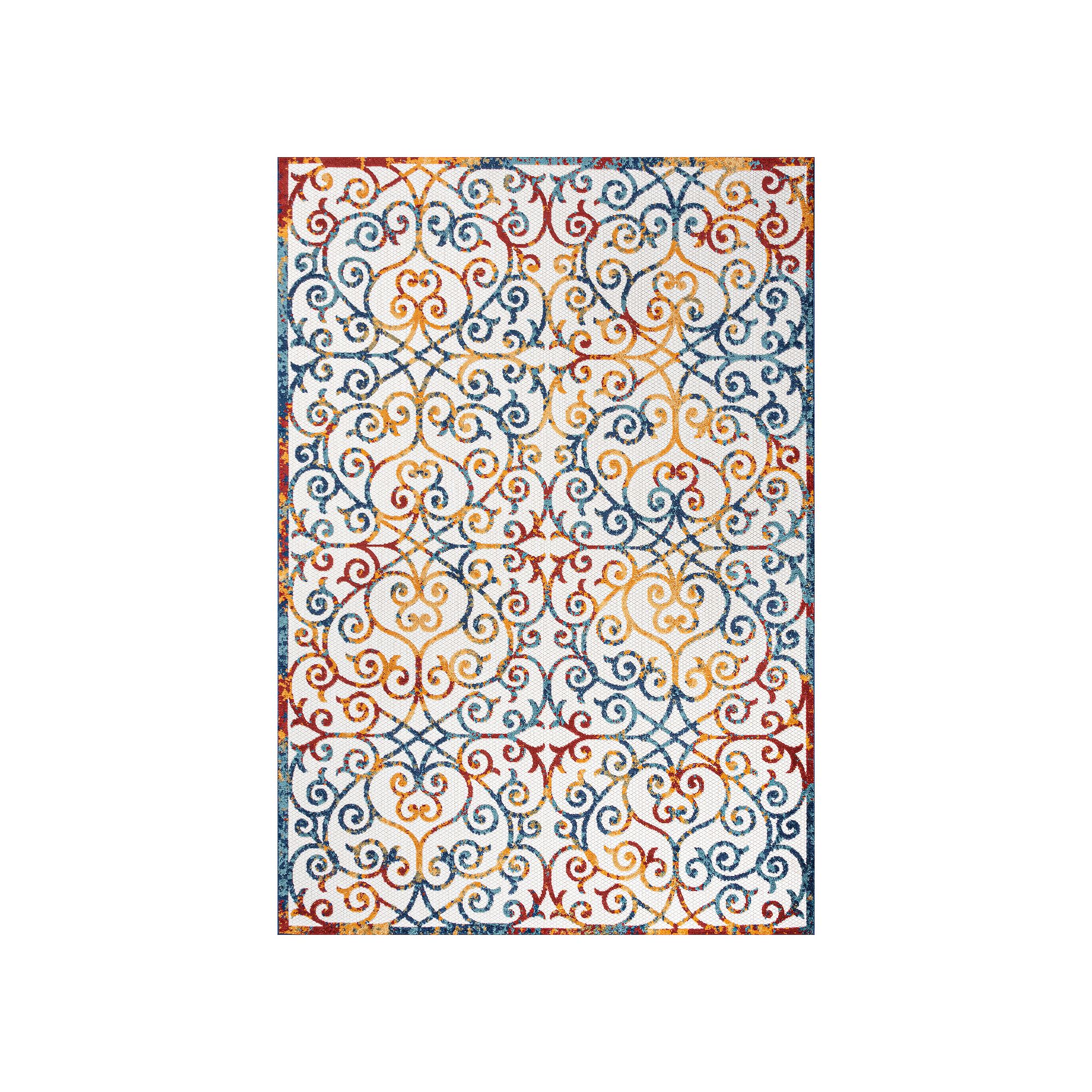 JONATHAN Y Atrani Scroll Rug, Ivory Blue Red