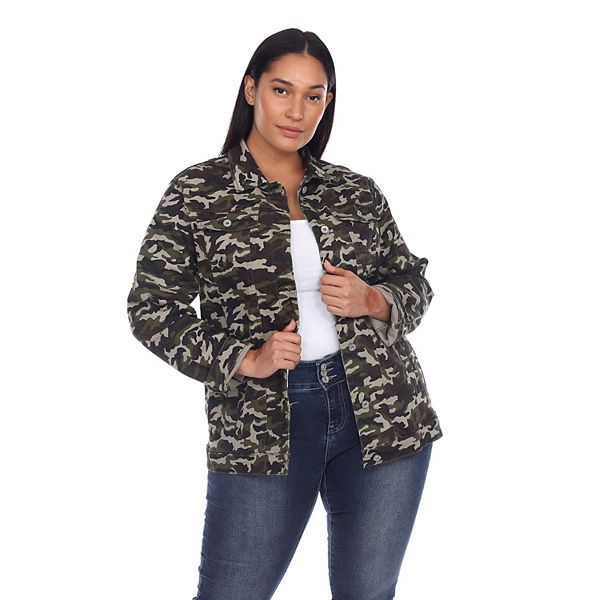 Plus Size White Mark Camo Jean Jacket