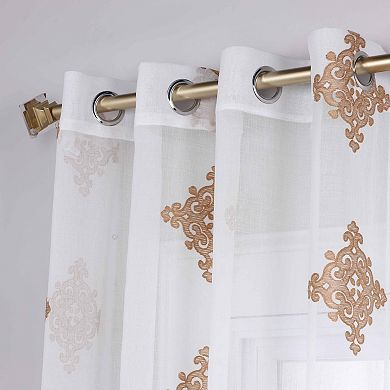 Superior Embroidered Damask Sheer 2-Pack Grommet Window Curtain Panels