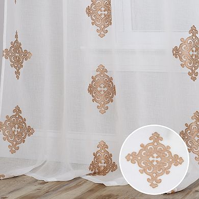 Superior Embroidered Damask Sheer 2-Pack Grommet Window Curtain Panels