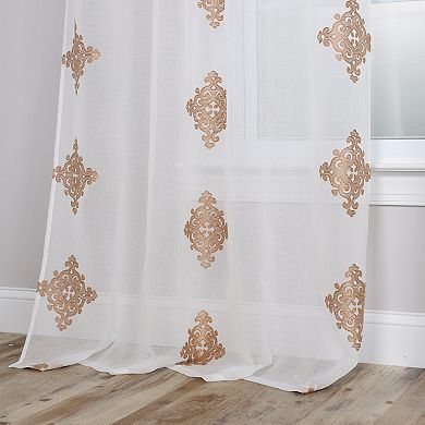 Superior Embroidered Damask Sheer 2-Pack Grommet Window Curtain Panels