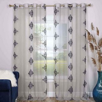 Superior Embroidered Damask Sheer 2-Pack Grommet Window Curtain Panels
