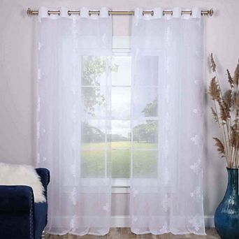 Superior Embroidered Damask Sheer 2-Pack Grommet Window Curtain Panels