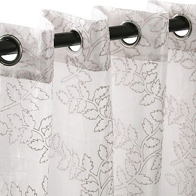 Superior Embroidered Foliage Set of 2 Sheer Grommet Window Curtain Panels