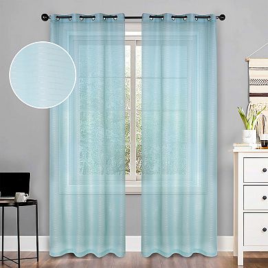 SUPERIOR Jackson Stripe Set of 2 Sheer Grommet Window Curtain Panels