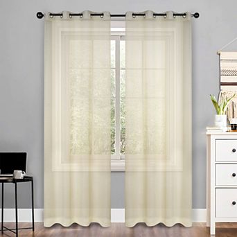 SUPERIOR Jackson Stripe Set of 2 Sheer Grommet Window Curtain Panels