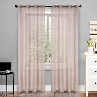 SUPERIOR Jackson Stripe Set of 2 Sheer Grommet Window Curtain Panels