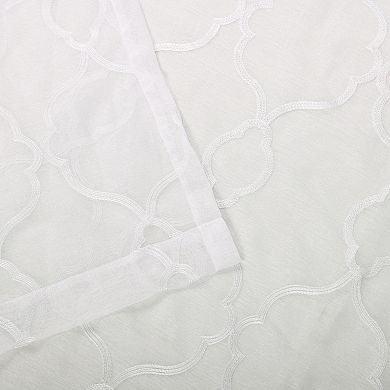 Superior Embroidered Pair of 2 Lattice Sheer Grommet Window Curtain Panels