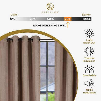 SUPERIOR Faux Linen Insulated Thermal Blackout Set of 2 Window Curtain Panels