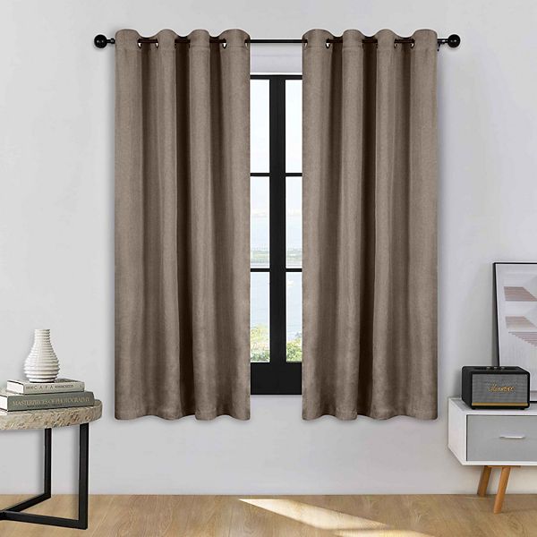 SUPERIOR Faux Linen 2-PC Room Darkening Grommet Curtain Set - Coriander (42X84)