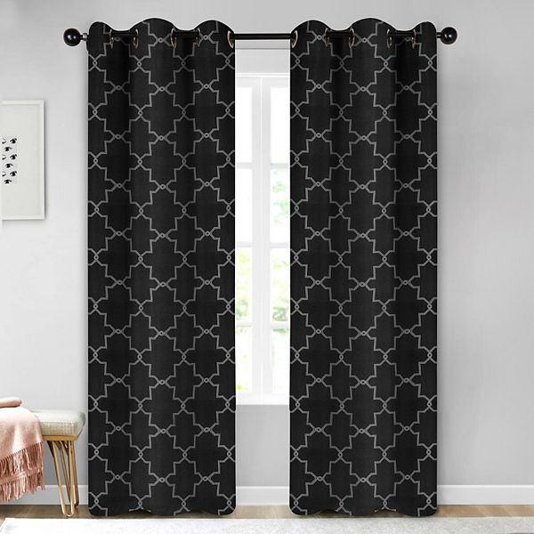 Superior Trellis Blackout Curtains, Rod Pocket, Set of 2, 42" x 84", Black
