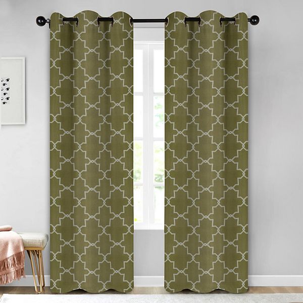 Superior Trellis Blackout Curtains, Rod Pocket, Set of 2, 42" x 84", Olive Green