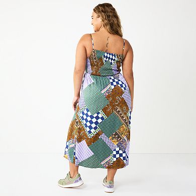 Juniors' Plus Size Rewind Corset Print Midi Slip Dress