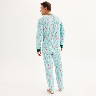 Men's LC Lauren Conrad Jammies For Your Families® Aqua Winter Tree Top & Bottoms Pajama Set