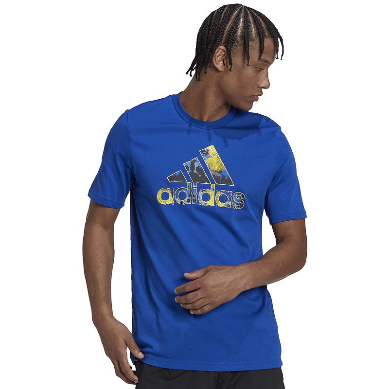 Mens adidas HIIT Badge of Sport Tee, Size: Small, Blue
