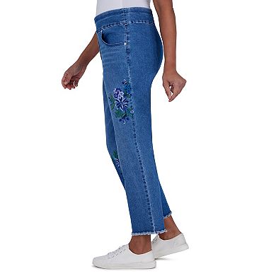 Women's Alfred Dunner Pull-On Super Stretch Embroidered Ankle Jeans
