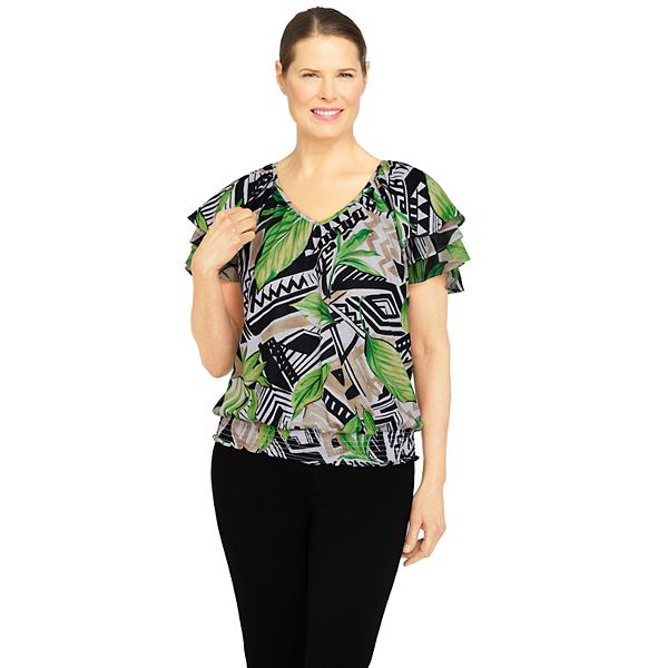 Women's Alfred Dunner Second Nature Geometric Tropical Top
