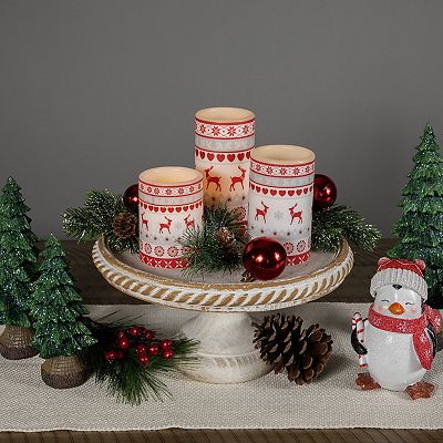 Northlight LED Flameless Flickering Nordic Reindeer Wax Pillar