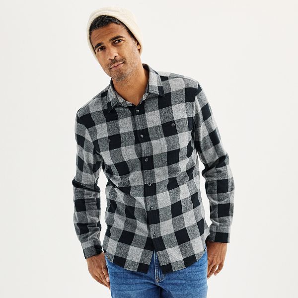 Mens Sonoma Goods For Life® Flannel Button-Down Shirt - Black Jaspe Buffalo (M)