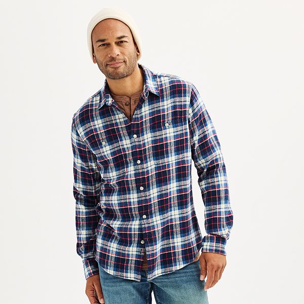 Mens Sonoma Goods For Life® Flannel Button-Down Shirt - Blue Pink Plaid (L)