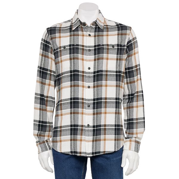 Mens Sonoma Goods For Life® Flannel Button-Down Shirt - Ivory Black Plaid (XXL)