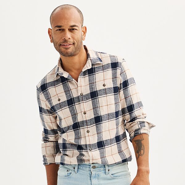 Mens Sonoma Goods For Life® Flannel Button-Down Shirt - Oat Navy Heather (L)
