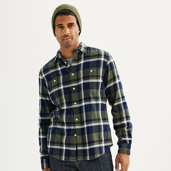 Mens Sonoma Goods For Life® Flannel Button-Down Shirt - Oversized Olive Plaid (S)