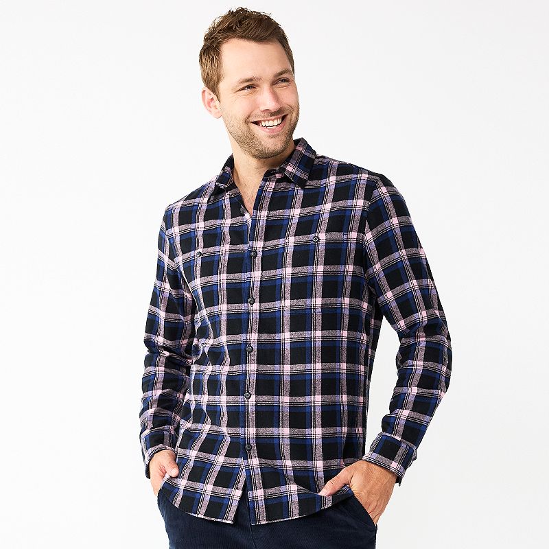 Mens Sonoma Goods For Life Flannel Button-Down Shirt, Size: Small, Dark Pi