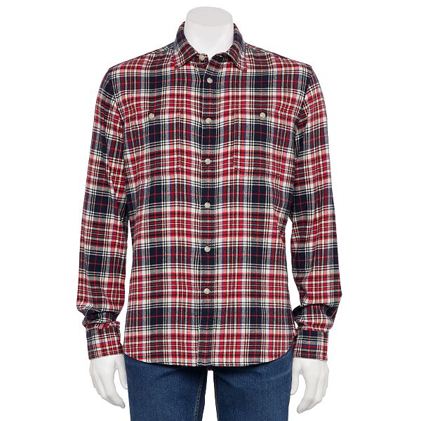 Men's Sonoma Goods For Life® Flannel Button-Down Shirt - Red Navy Plaid ...