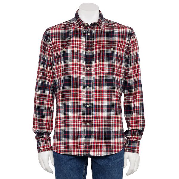 Mens Sonoma Goods For Life® Flannel Button-Down Shirt - Red Navy Plaid (L)