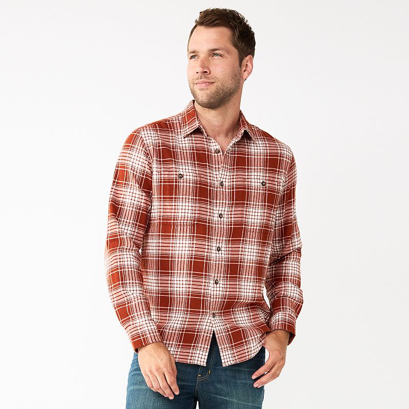 Mens Sonoma Goods For Life Flannel Button-Down Shirt, Size: Medium, Med Br