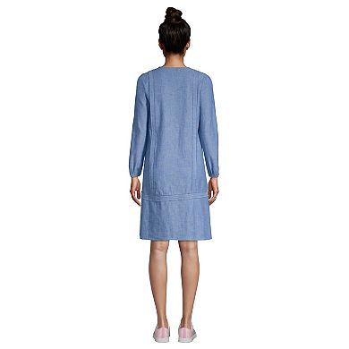 Petite Lands' End Poplin Splitneck Drop-Waist Dress