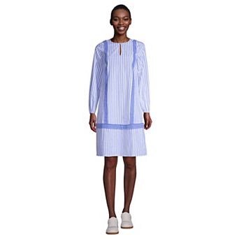 Petite Lands' End Poplin Splitneck Drop-Waist Dress
