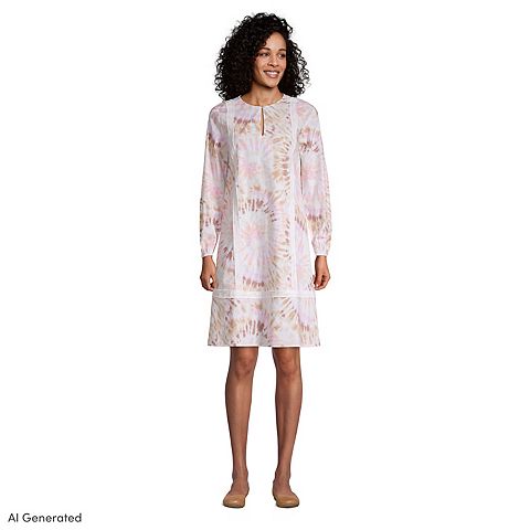 Женские платья Lands' End Poplin Relaxed-Fit Splitneck Dress