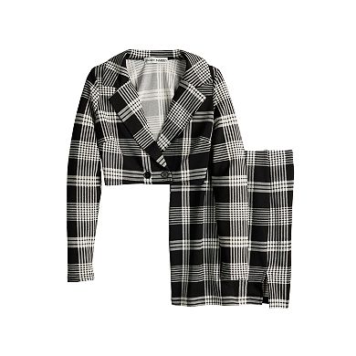 Juniors' Almost Famous Plaid Mini Skirt and Cropped Button-Front Shirt Set