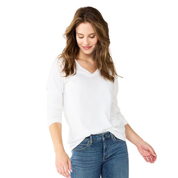 Women's Sonoma Goods For Life® Everyday Crewneck Long Sleeve Tee, Size:  Medium, White - Yahoo Shopping