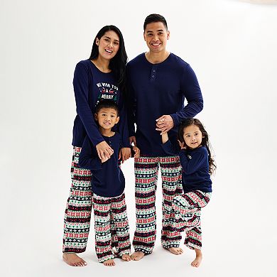 Boys 4-20 Jammies For Your Families® Christmas Morning Waffle Henley Top & Fairisle Fleece Bottoms Pajama Set