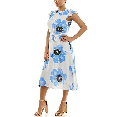 Women's Nina Leonard Smocked Flutter Sleeve Print Dress