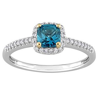 Stella Grace Two-Tone 10k Gold London Blue Topaz & 1/8 Carat T.W. Diamond Engagement Ring