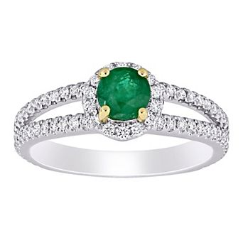 Stella Grace Two-Tone 14k Gold Emerald & 1/2 Carat T.W. Diamond Halo Split Shank Engagement Ring
