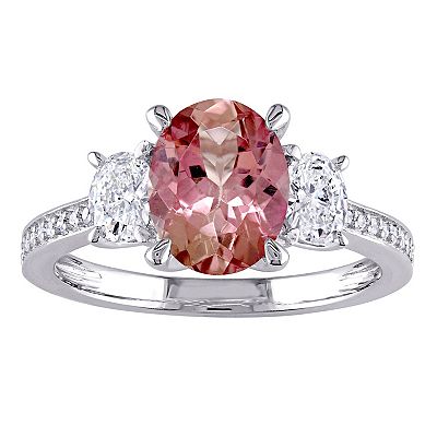 14k White Gold Pink Tourmaline & Diamond 3-Stone Ring 14k White Gold Pink Tourmaline & Diamond 3-Stone Ring