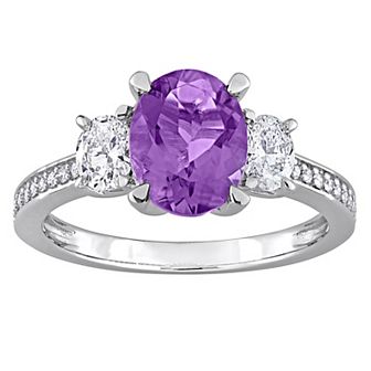 Stella Grace 14k White Gold Amethyst & 5/8 Carat T.W. Diamond 3-Stone Engagement Ring