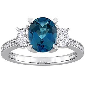 Stella Grace 14k White Gold London Blue Topaz & 5/8 Carat T.W. Diamond 3-Stone Engagement Ring