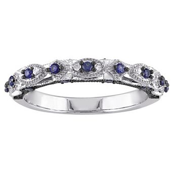 Stella Grace 10k White Gold Lab-Created Sapphire & Diamond Accent Vintage Anniversary Band