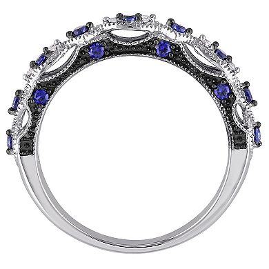 Stella Grace 10k White Gold Lab-Created Blue Sapphire & Diamond Accent Vintage Anniversary Band