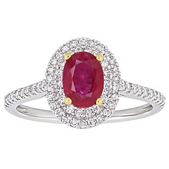Stella Grace Two Tone 14k Gold Ruby & 1/3 Carat T.W Diamond Double Halo Engagement Ring