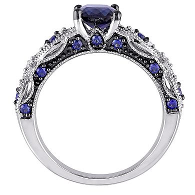 Stella Grace 10k White Gold Lab-Created Blue Sapphire & Diamond Accent Vintage Engagement Ring